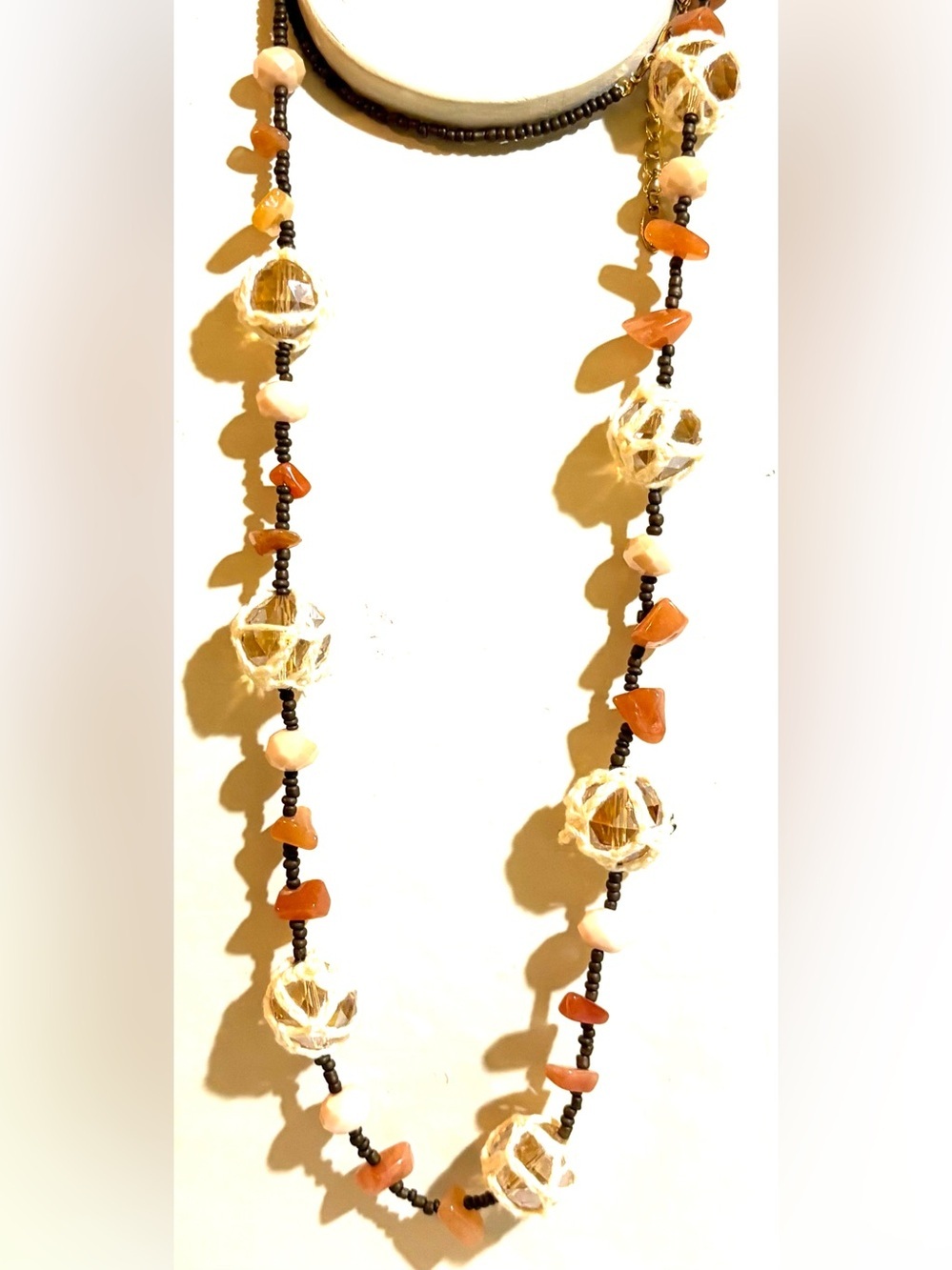 Handmade Orange and Cream Beaded & crystals  Necklace - Women Jewelry